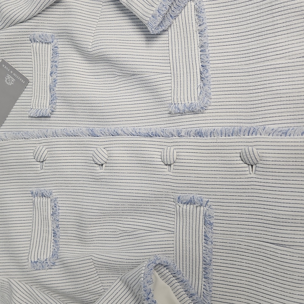 Preston & York Judith Boucle Tweed Round Neck Jacket: Blue/White Stripe:Size- 12 - Picture 5 of 14